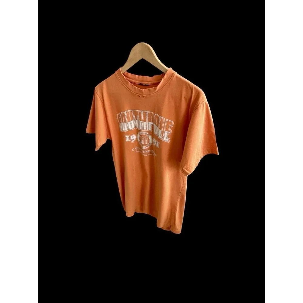 Vintage 90's Southpole Shirt Medium Orange Spellout Logo Hip‎ Hop Y2K Skater